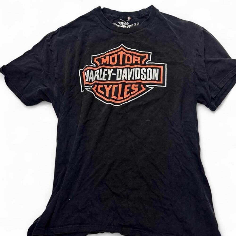 Harley Davidson black t-shirt with orange & white logo size M